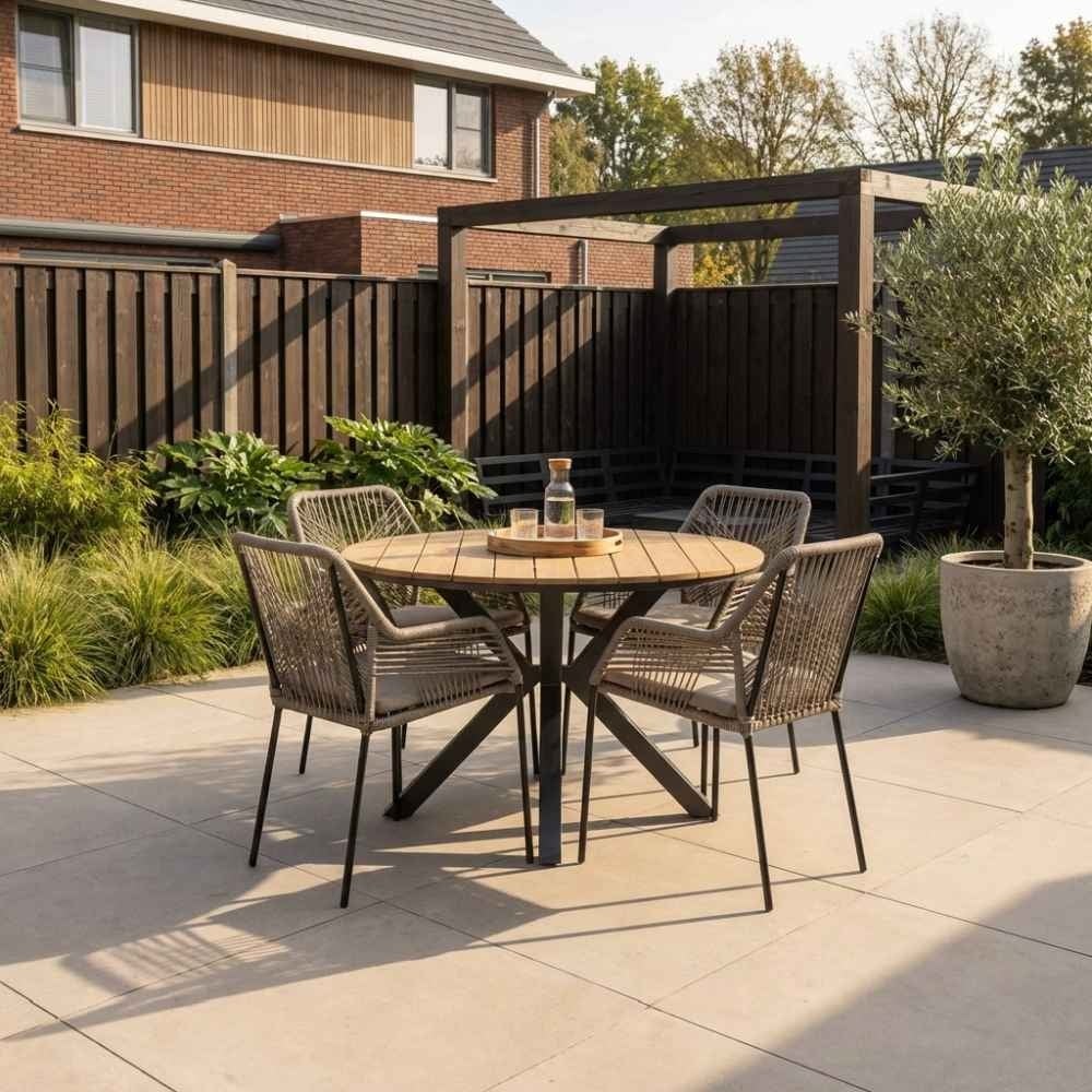 Cervo/Seville zand dining tuinset | 4 personen | polywood+ touw | 120cm