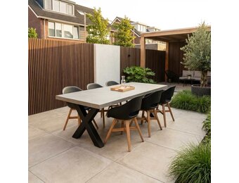 Lyon/Karlstad zwart dining tuinset | 6 personen | betonlook + kunststof | 250cm