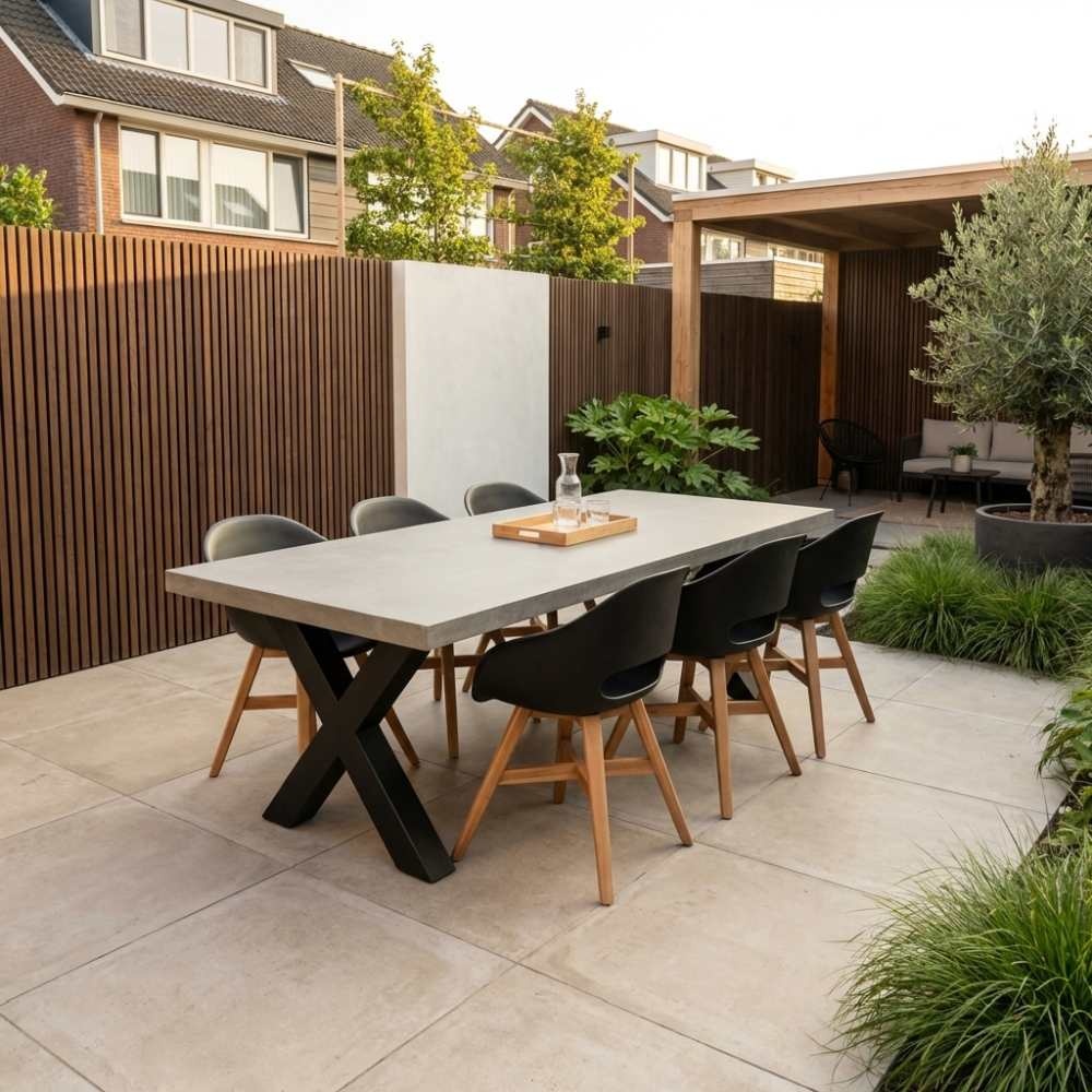 Lyon/Karlstad zwart dining tuinset | 6 personen | betonlook + kunststof | 250cm