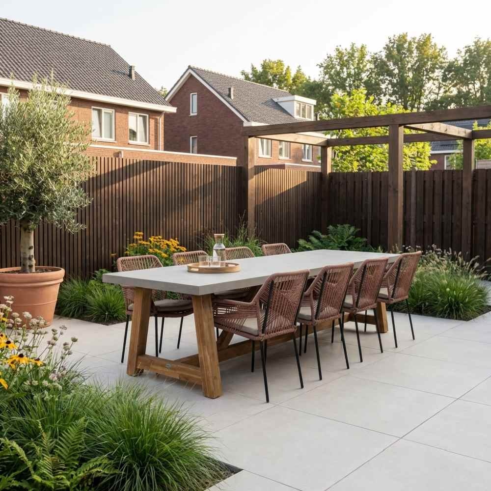 Veltis/Seville terra dining tuinset | 8 personen | betonlook + touw | 300cm