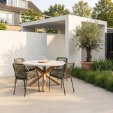 Nancy/Seville olijfgroen dining tuinset | 4 personen | betonlook + touw | 135cm rond