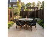 Nancy/Seville hout dining tuinset | 4 personen | betonlook + touw | 135cm rond