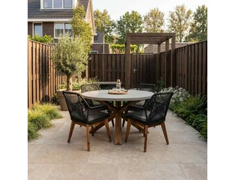 Nancy/Seville hout dining tuinset | 4 personen | betonlook + touw | 135cm rond