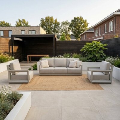 Kaapstad stoel-bank loungeset 5 personen | aluminium | beige | 3-delig