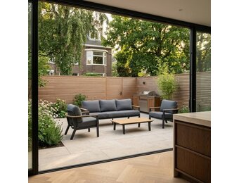 Montana stoel-bank loungeset 5 personen incl. tafel | aluminium + teak | antraciet | 4-delig