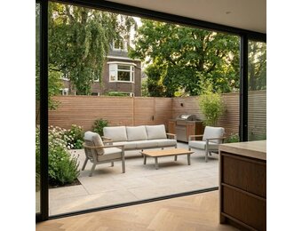 Montana stoel-bank loungeset 5 personen incl. tafel | aluminium + teak | beige | 4-delig