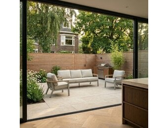 Montana stoel-bank loungeset 5 personen | aluminium + teak | beige | 3-delig