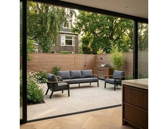 Montana stoel-bank loungeset 5 personen | aluminium + teak | antraciet | 3-delig