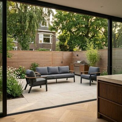 Montana stoel-bank loungeset 5 personen | aluminium + teak | antraciet | 3-delig