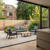 Montana stoel-bank loungeset 4 personen incl. tafel | aluminium + teak | antraciet | 4-delig