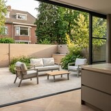 Montana stoel-bank loungeset 4 personen incl. tafel | aluminium + teak | beige | 4-delig