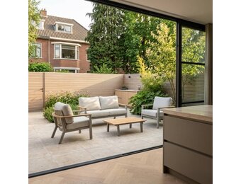 Montana stoel-bank loungeset 4 personen incl. tafel | aluminium + teak | beige | 4-delig