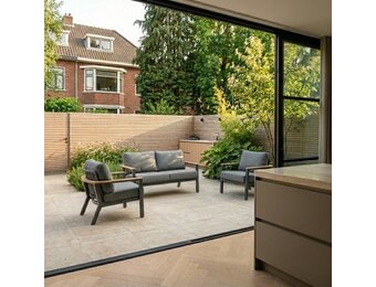 Montana stoel-bank loungeset 4 personen | aluminium + teak | antraciet | 3-delig