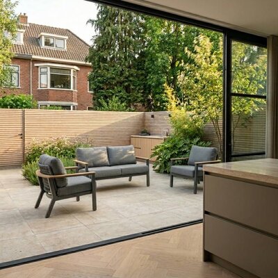 Montana stoel-bank loungeset 4 personen | aluminium + teak | antraciet | 3-delig
