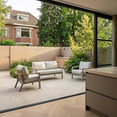 Montana stoel-bank loungeset 4 personen | aluminium + teak | beige | 3-delig