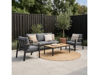 Tokyo stoel-bank loungeset 5 personen incl. tafel  | aluminium + polywood | antraciet | 4-delig