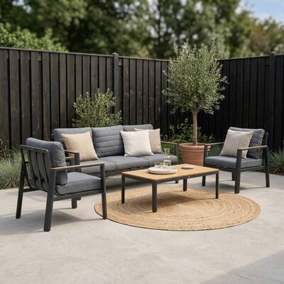Tokyo stoel-bank loungeset 5 personen incl. tafel  | aluminium + polywood | antraciet | 4-delig