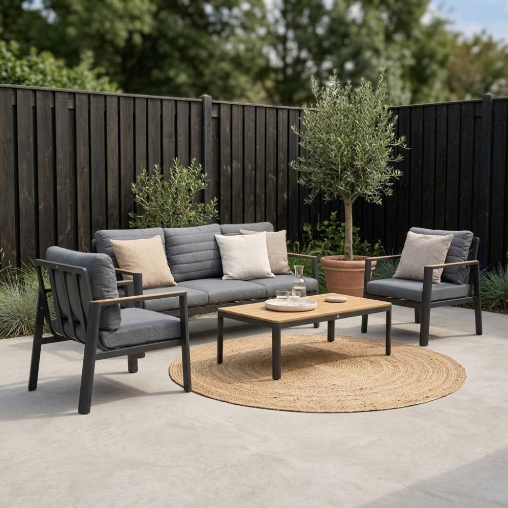 Tokyo stoel-bank loungeset 5 personen incl. tafel  | aluminium + polywood | antraciet | 4-delig