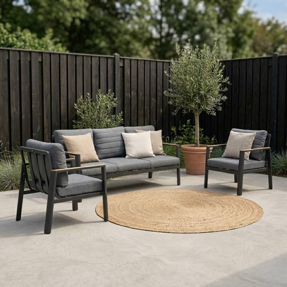 Tokyo stoel-bank loungeset 5 personen | aluminium + polywood | antraciet | 3-delig