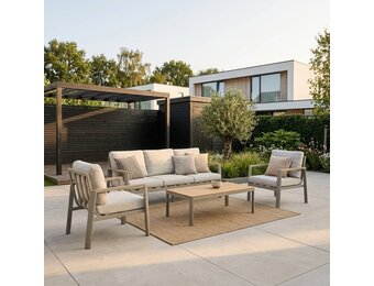 Tokyo stoel-bank loungeset 5 personen incl. tafel | aluminium + polywood | beige | 4-delig