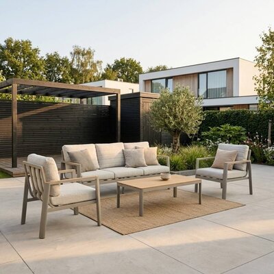 Tokyo stoel-bank loungeset 5 personen incl. tafel | aluminium + polywood | beige | 4-delig