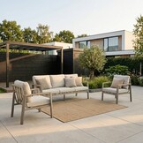 Tokyo stoel-bank loungeset 5 personen | aluminium + polywood | beige | 3-delig