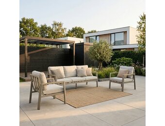 Tokyo stoel-bank loungeset 5 personen | aluminium + polywood | beige | 3-delig