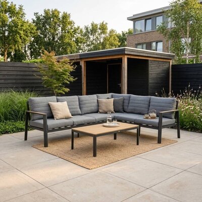 Tokyo hoek loungeset 6 personen incl. tafel | aluminium + polywood | antraciet | 4-delig - 264x204cm