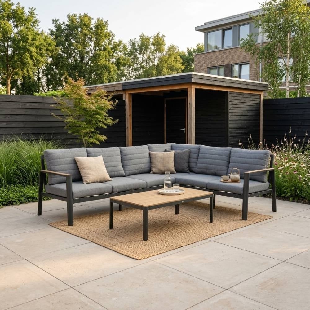 LUX outdoor living Tokyo hoek loungeset 6 personen incl. tafel | aluminium + polywood | antraciet | 4-delig 264x204cm