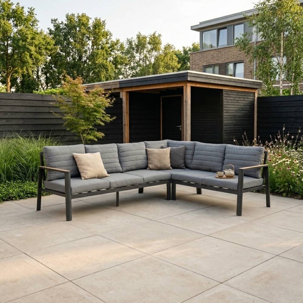 Tokyo hoek loungeset 6 personen | aluminium + polywood | antraciet | 3-delig - 264x204cm