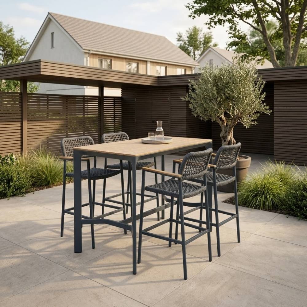Denver dining barstoel | touw + aluminium | antraciet