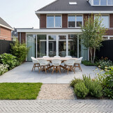 Lorento/Karlstad wit dining tuinset | 8 personen | travertin + hardhout | 280cm