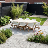 Lorento/Karlstad wit dining tuinset | 8 personen | travertin + hardhout | 280cm