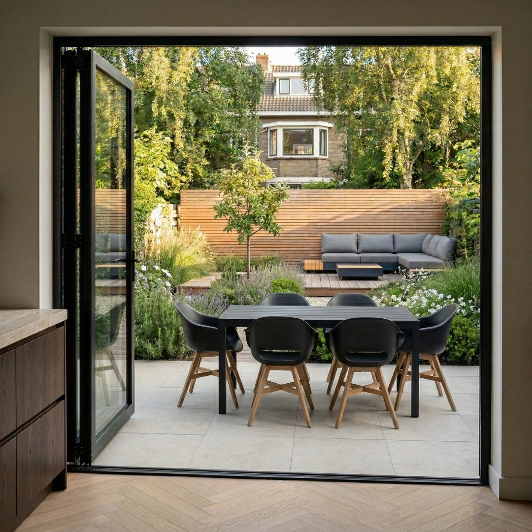 Manchester/Karlstad zwart dining tuinset | 4 personen | aluminium + kunststof | 150cm