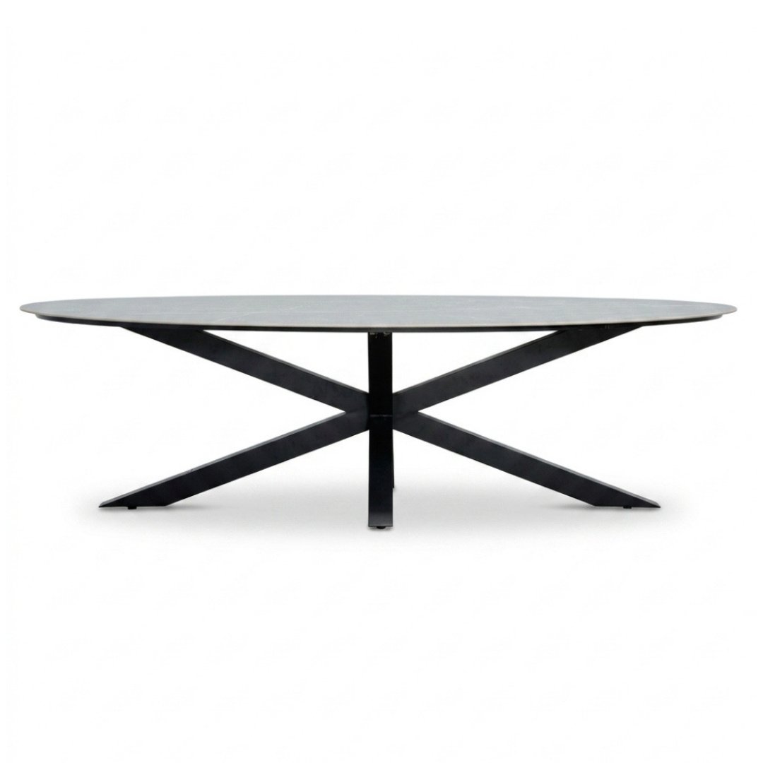Calma low dining tuintafel 6 personen | sintered stone + aluminium | Marble Grey | 240cm ovaal