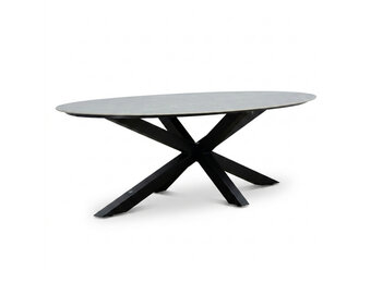Calma low dining tuintafel 6 personen | sintered stone + aluminium | Marble Grey | 240cm ovaal