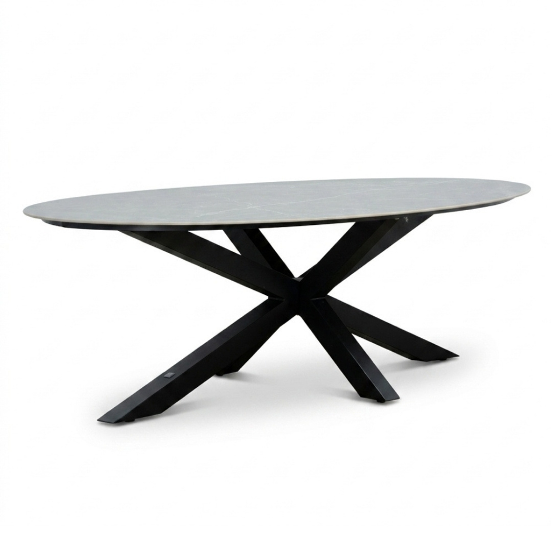 Calma low dining tuintafel 6 personen | sintered stone + aluminium | Marble Grey | 240cm ovaal