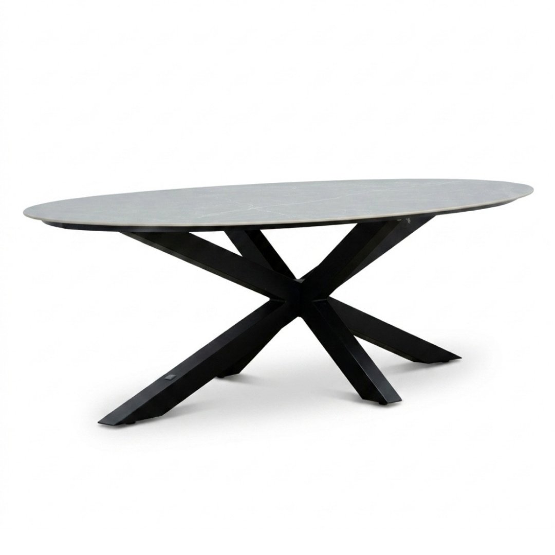 Calma low dining tuintafel 6 personen | sintered stone + aluminium | Marble Grey | 240cm ovaal