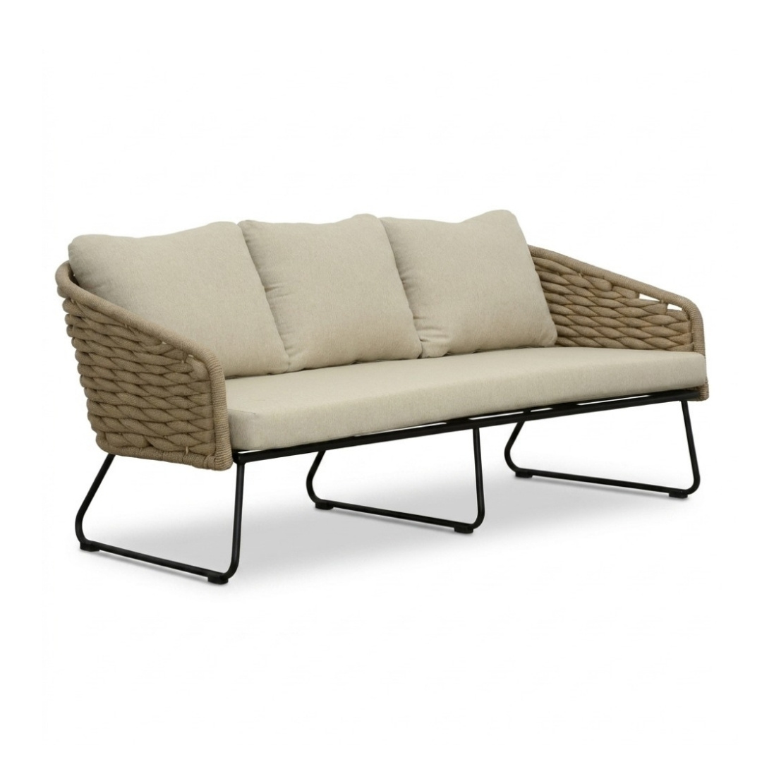 Flora stoel-bank loungeset 5 personen | touw + aluminium | Sahara Dust | 3-delig