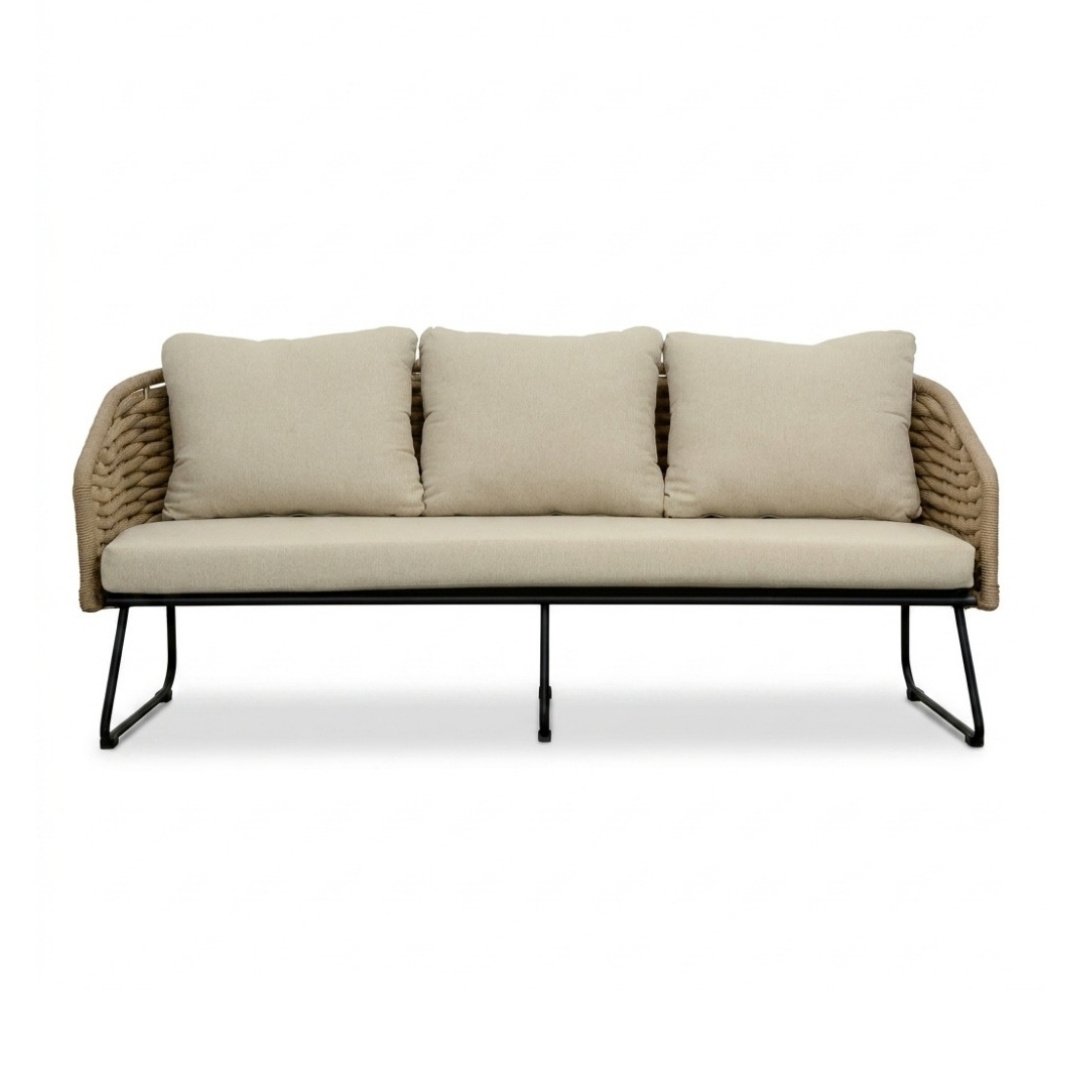 Flora stoel-bank loungeset 5 personen | touw + aluminium | Sahara Dust | 3-delig