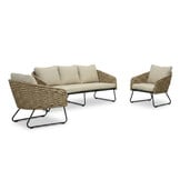 Flora stoel-bank loungeset 5 personen | touw + aluminium | Sahara Dust | 3-delig