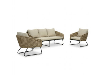 Flora stoel-bank loungeset 5 personen | touw + aluminium | Sahara Dust | 3-delig