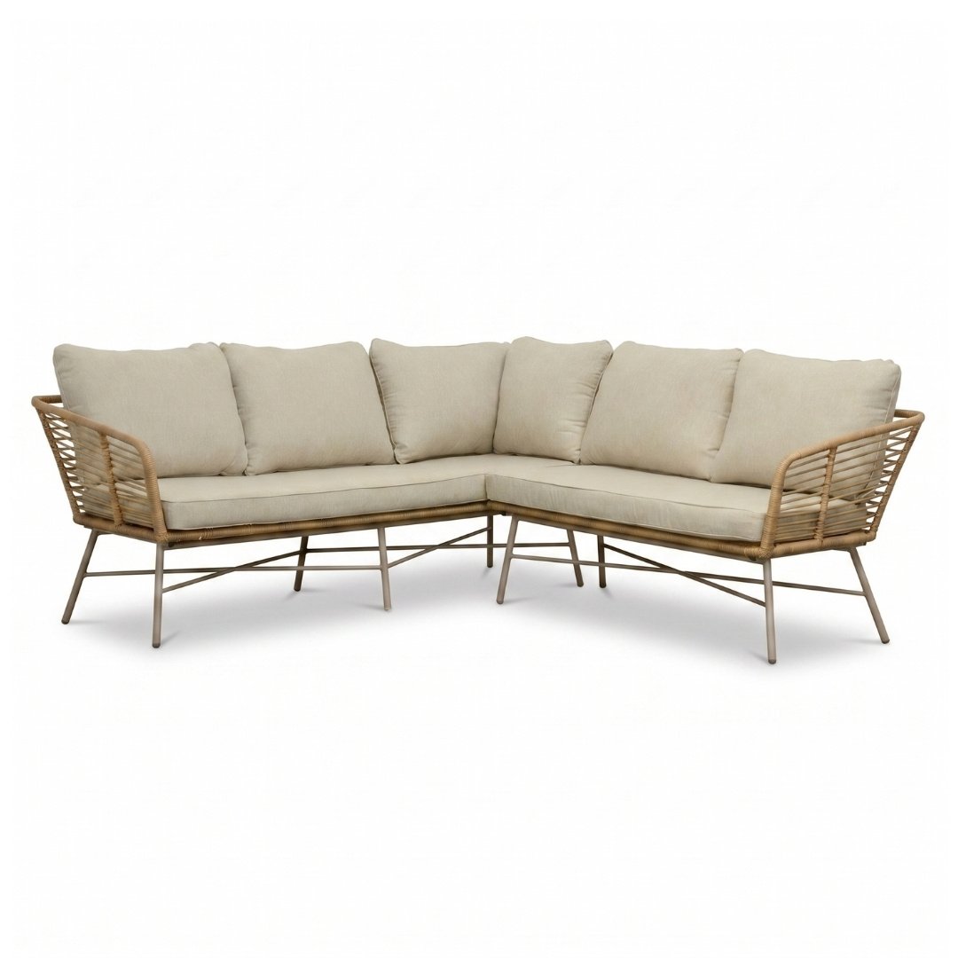 Flow hoek loungeset 5 personen incl. tafels | wicker + aluminium | Bamboo beige | 2-delig