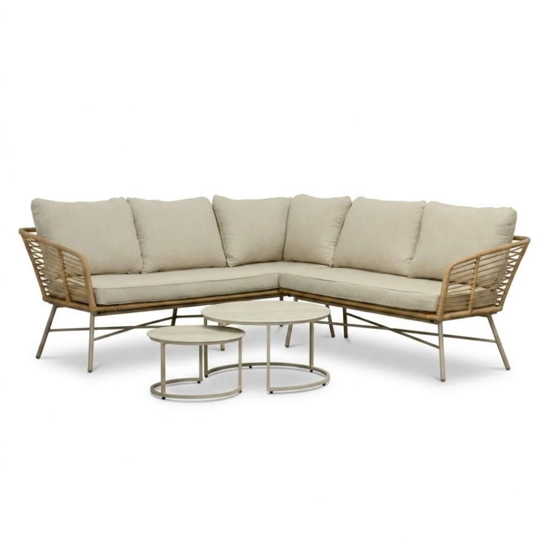 Flow hoek loungeset 5 personen incl. tafels | wicker + aluminium | Bamboo beige | 2-delig