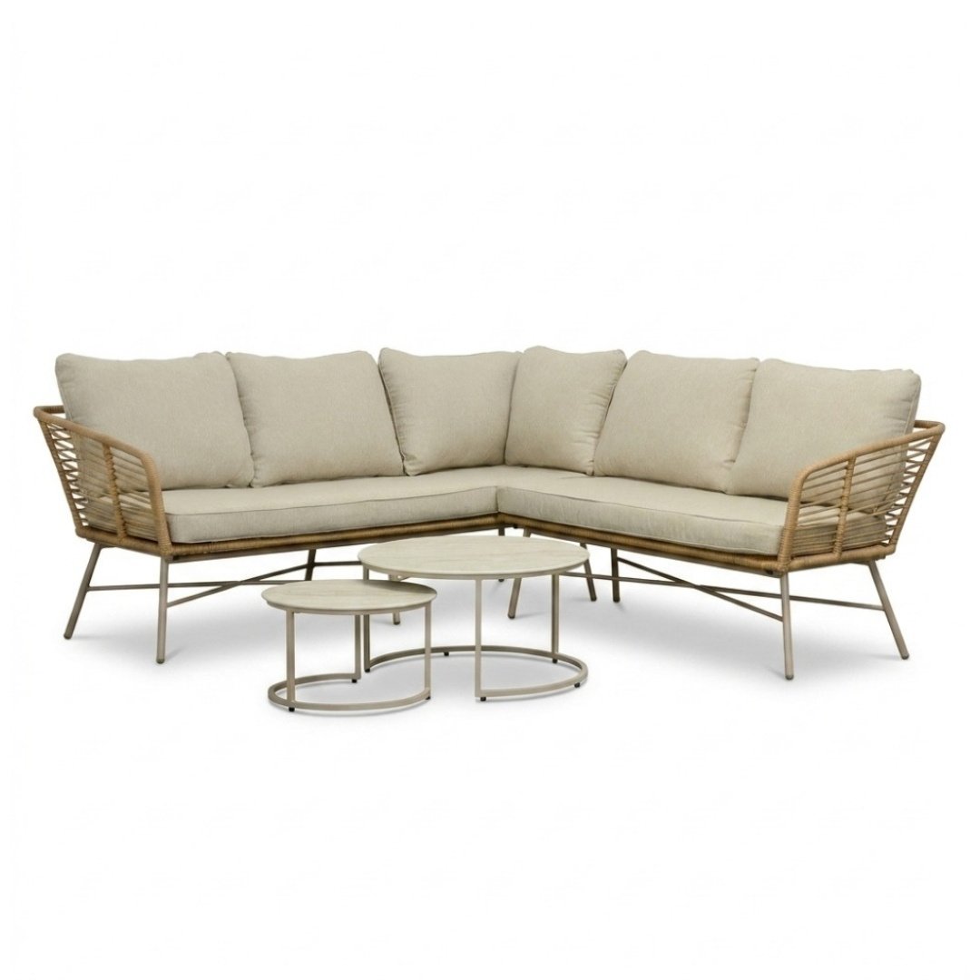 Flow hoek loungeset 5 personen incl. tafels | wicker + aluminium | Bamboo beige | 2-delig