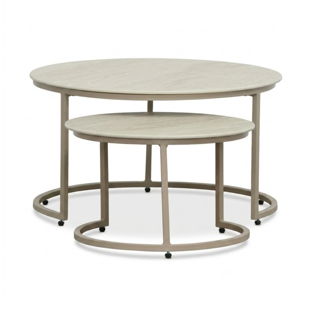 Aurora koffietafel set van 2 | sintered stone + aluminium | Marble Latte
