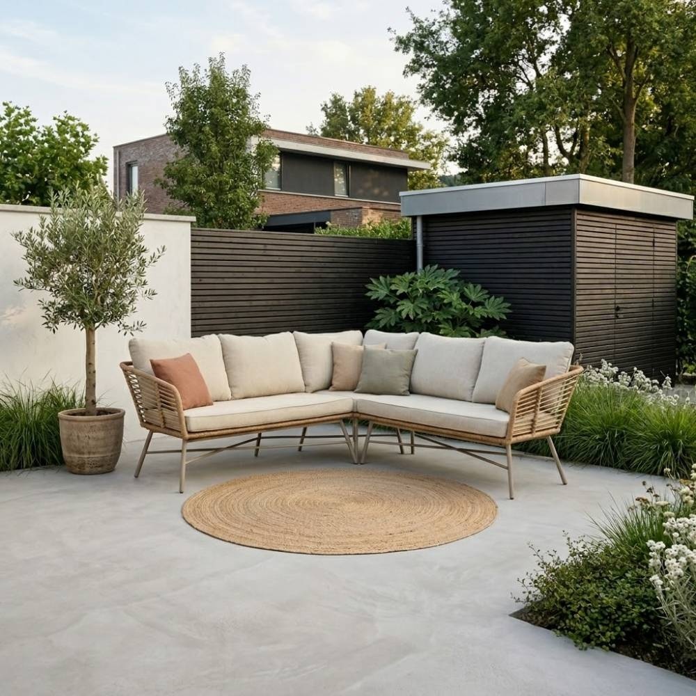 Flow hoek loungeset 5 personen | wicker + aluminium | Bamboo beige | 2-delig - 210x210cm
