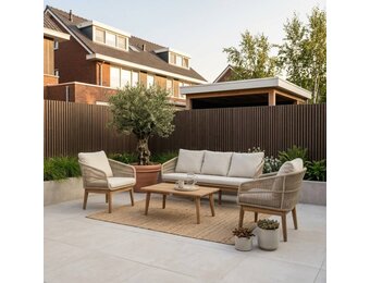 Bella stoel-bank loungeset 5 personen | touw + hardhout | zand | 4-delig