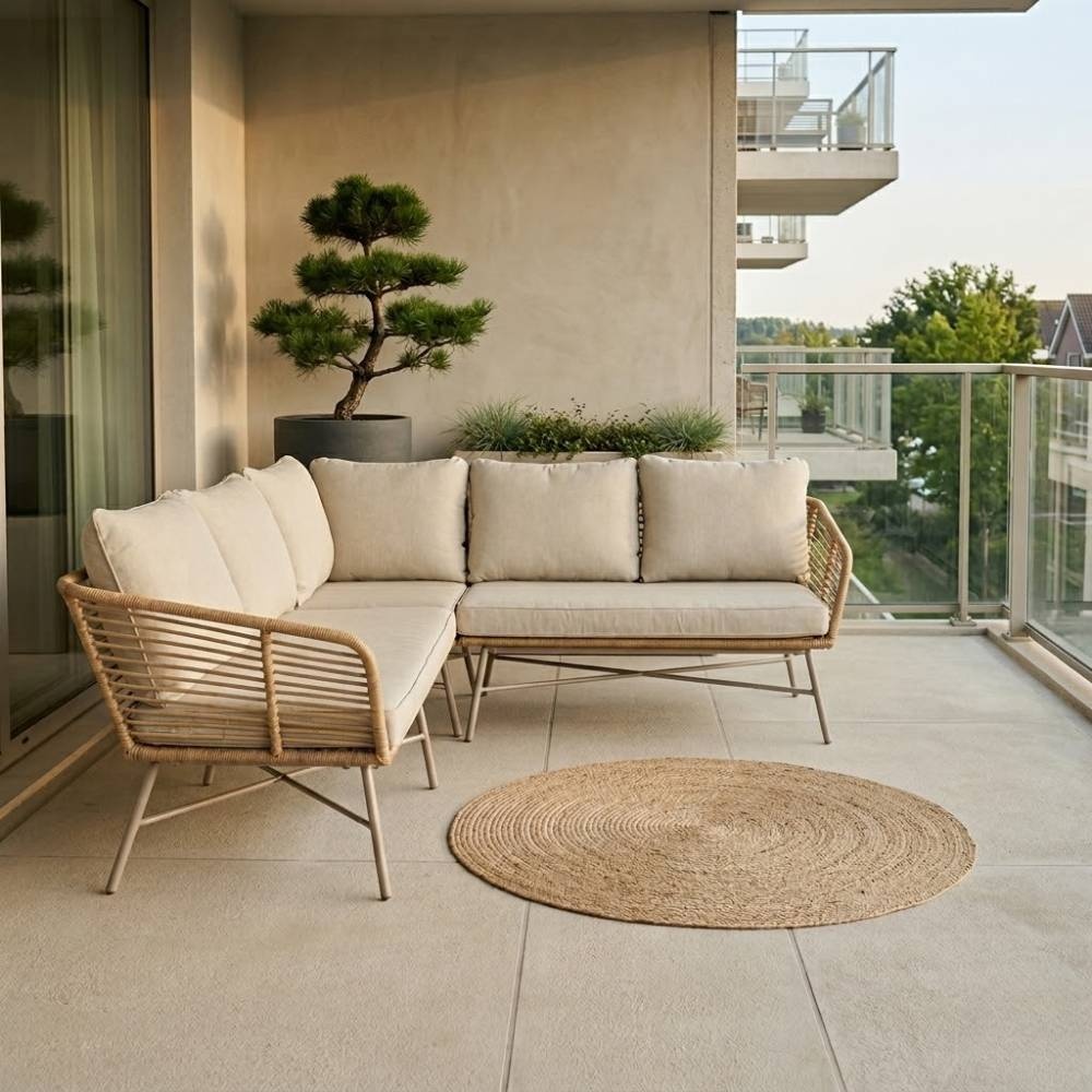 Flow hoek loungeset 5 personen | wicker + aluminium | Bamboo beige | 2-delig - 210x210cm