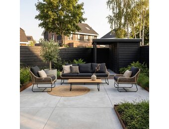 Portofino stoel-bank loungeset 5 personen | aluminium + teakhout | zand | 4-delig